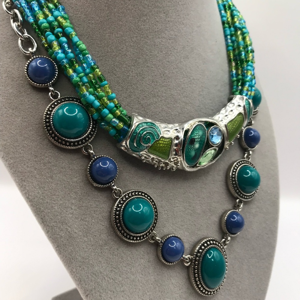 2 Multicolor Beaded Statement Necklaces - image 2